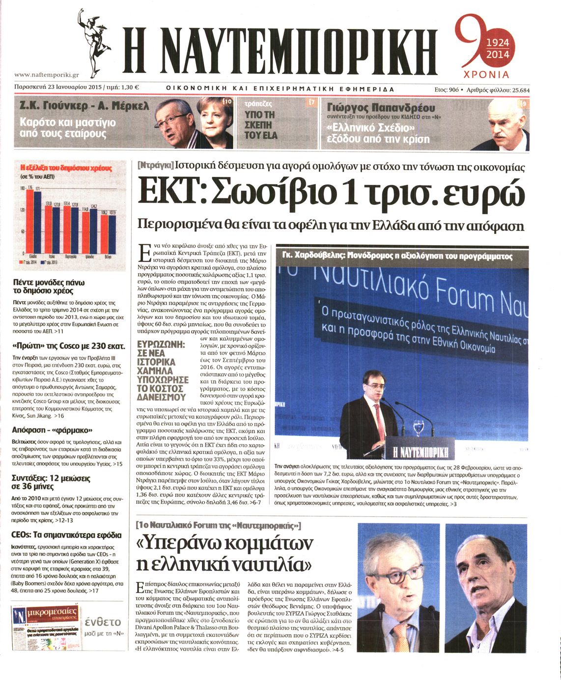 Εξώφυλο εφημερίδας ΝΑΥΤΕΜΠΟΡΙΚΗ 2015-01-23