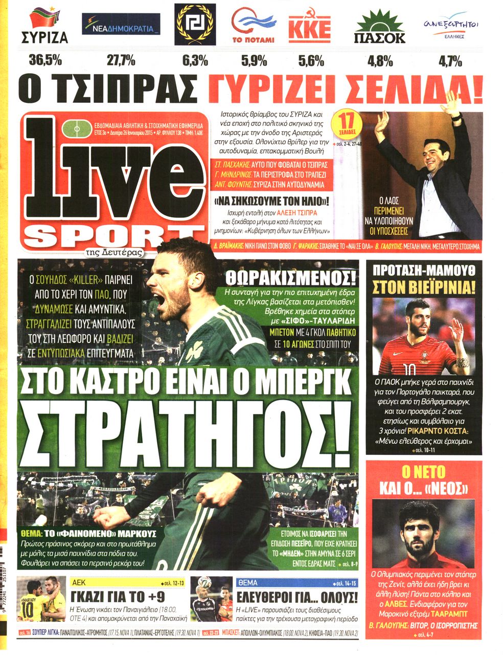 Εξώφυλο εφημερίδας LIVE SPORT 2015-01-26