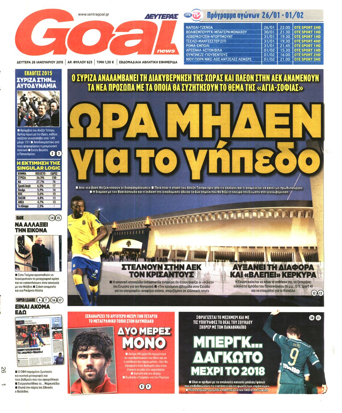Εξώφυλο εφημερίδας GOAL 2015-01-26