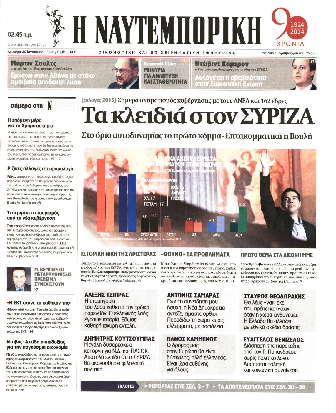 Εξώφυλο εφημερίδας ΝΑΥΤΕΜΠΟΡΙΚΗ 2015-01-26