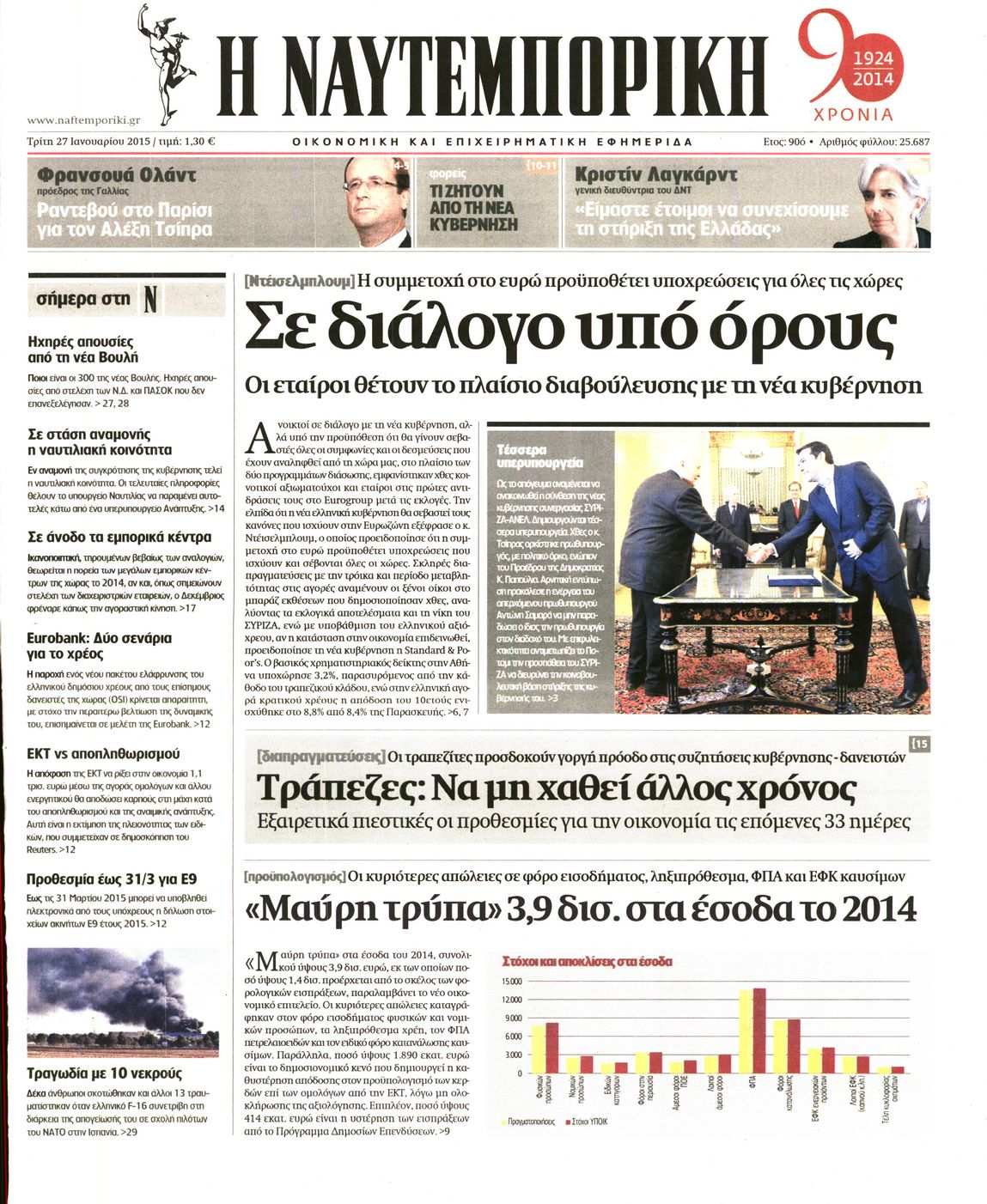 Εξώφυλο εφημερίδας ΝΑΥΤΕΜΠΟΡΙΚΗ 2015-01-27