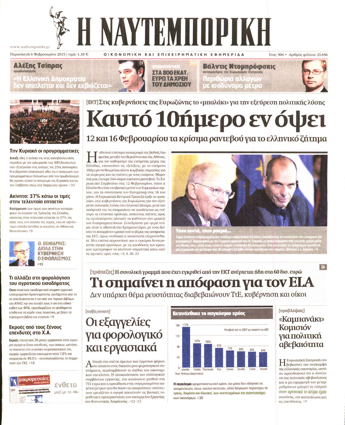 Εξώφυλο εφημερίδας ΝΑΥΤΕΜΠΟΡΙΚΗ 2015-02-06