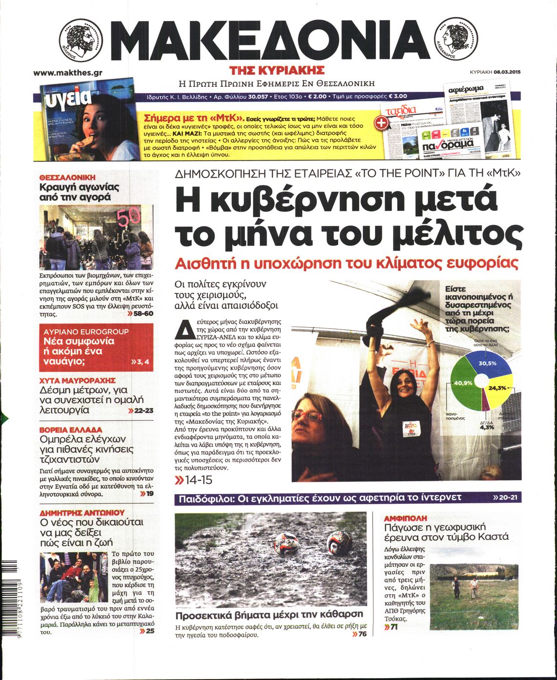 Εξώφυλο εφημερίδας ΜΑΚΕΔΟΝΙΑ 2015-03-08