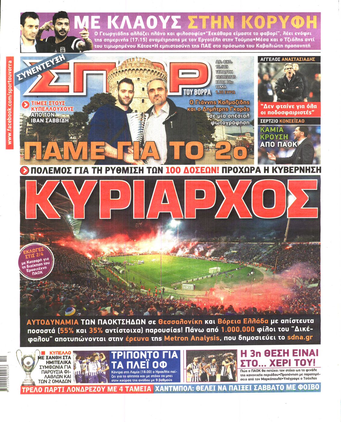 Εξώφυλο εφημερίδας ΣΠΟΡ ΤΟΥ ΒΟΡΡΑ 2015-03-18