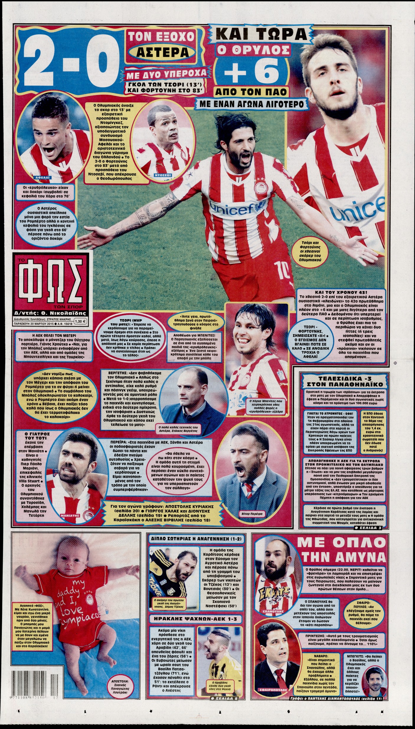 Εξώφυλο εφημερίδας ΦΩΣ ΤΩΝ ΣΠΟΡ 2015-03-20