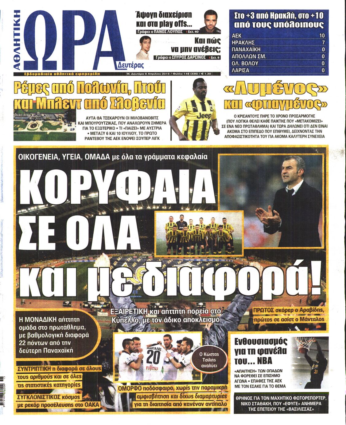 Εξώφυλο εφημερίδας ΩΡΑ ΓΙΑ ΣΠΟΡ 2015-04-06