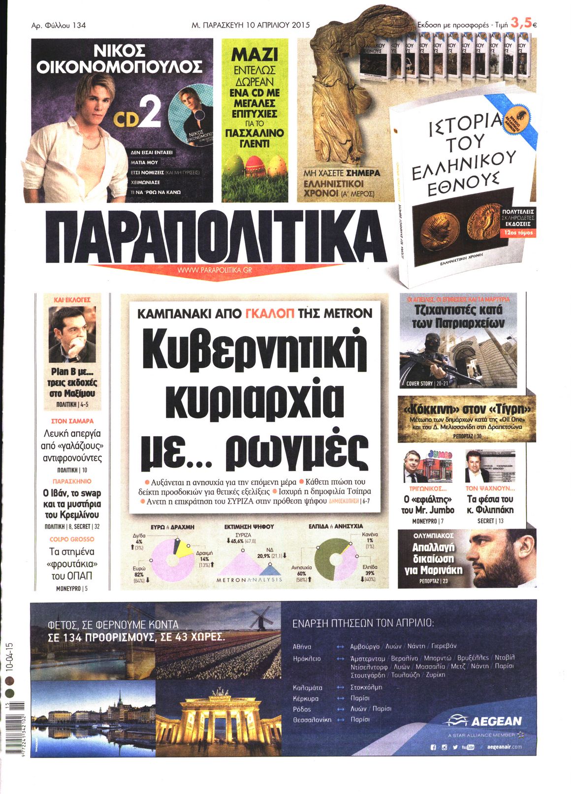 Εξώφυλο εφημερίδας ΠΑΡΑΠΟΛΙΤΙΚΑ 2015-04-10
