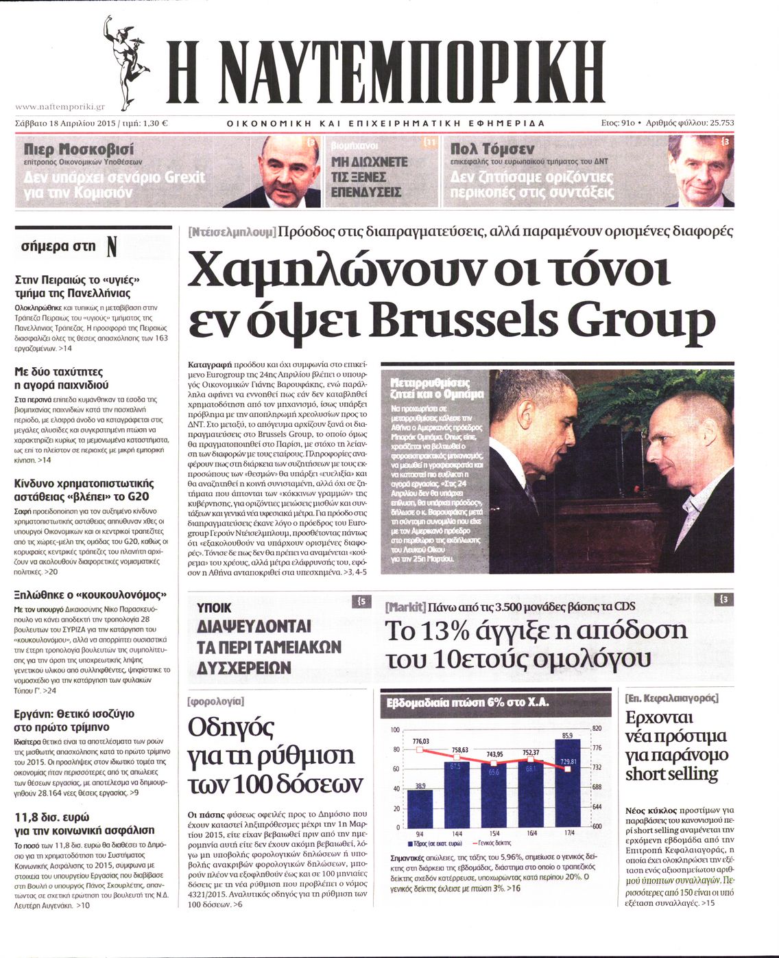 Εξώφυλο εφημερίδας ΝΑΥΤΕΜΠΟΡΙΚΗ 2015-04-18