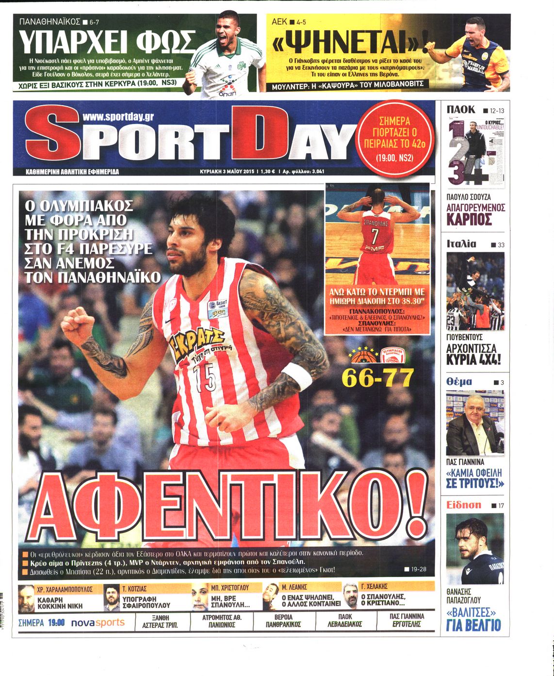 Εξώφυλο εφημερίδας SPORTDAY 2015-05-03