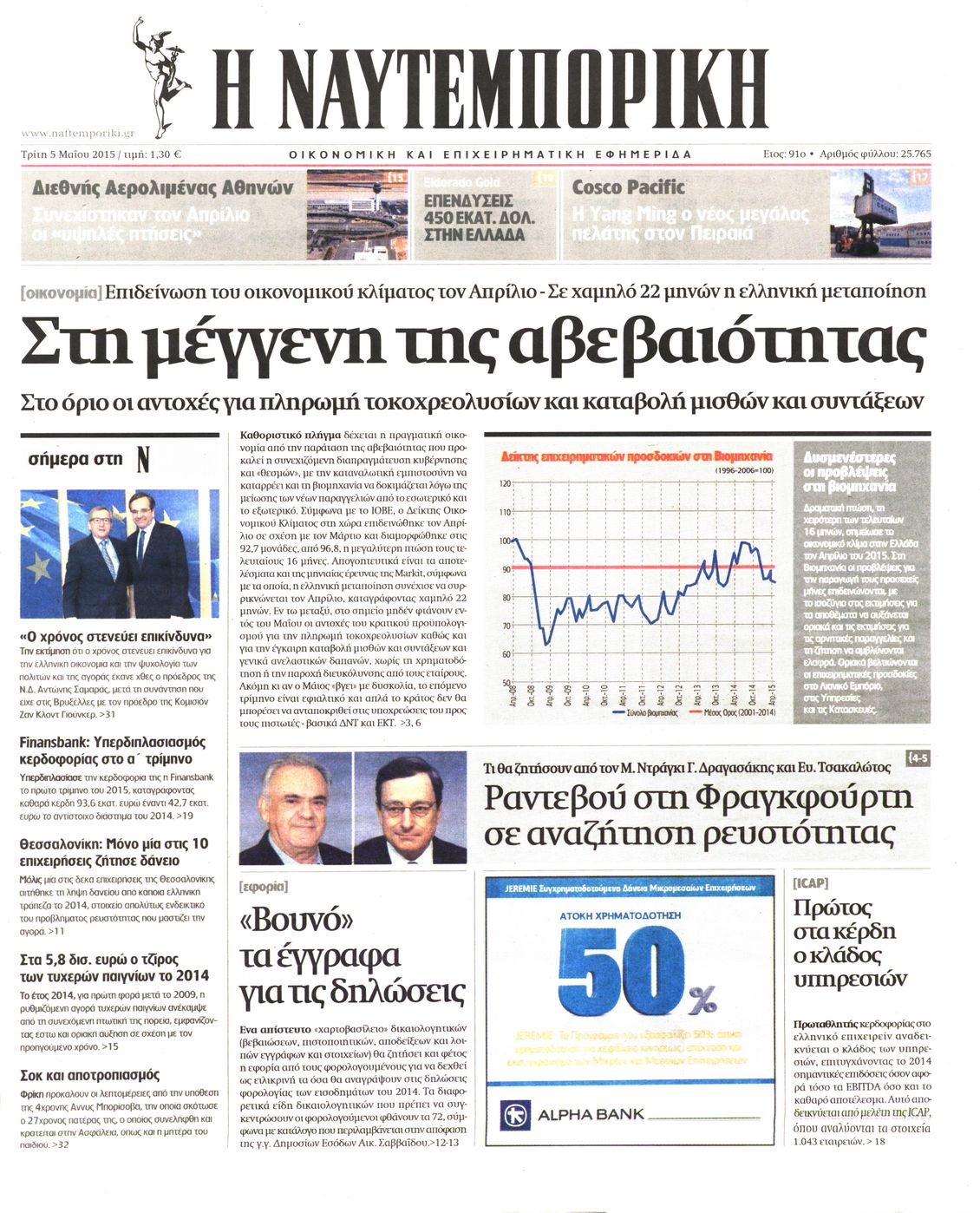 Εξώφυλο εφημερίδας ΝΑΥΤΕΜΠΟΡΙΚΗ 2015-05-05