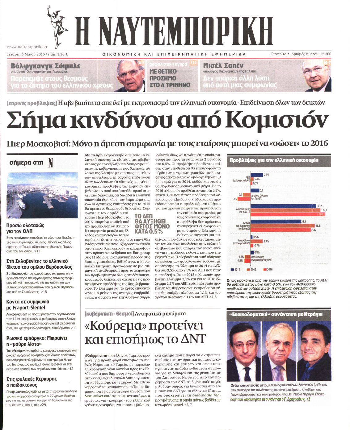 Εξώφυλο εφημερίδας ΝΑΥΤΕΜΠΟΡΙΚΗ 2015-05-06