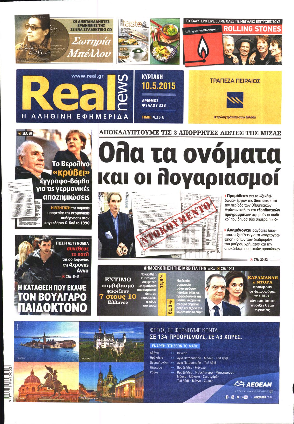 Εξώφυλο εφημερίδας REAL NEWS 2015-05-10