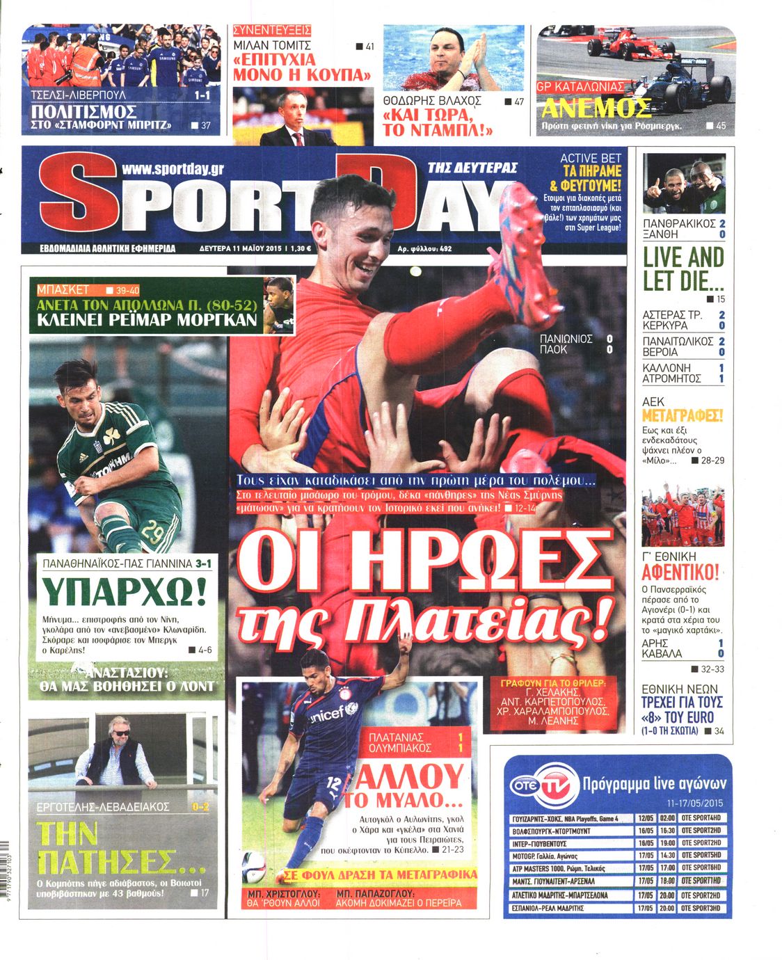 Εξώφυλο εφημερίδας SPORTDAY 2015-05-11