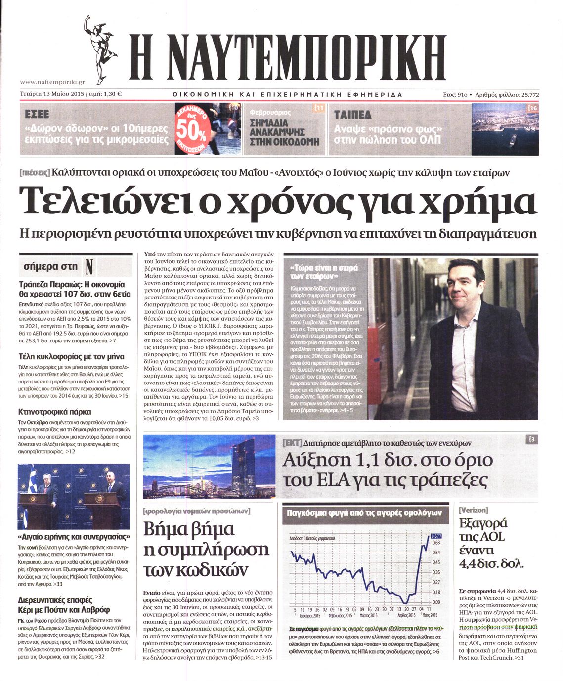 Εξώφυλο εφημερίδας ΝΑΥΤΕΜΠΟΡΙΚΗ 2015-05-13