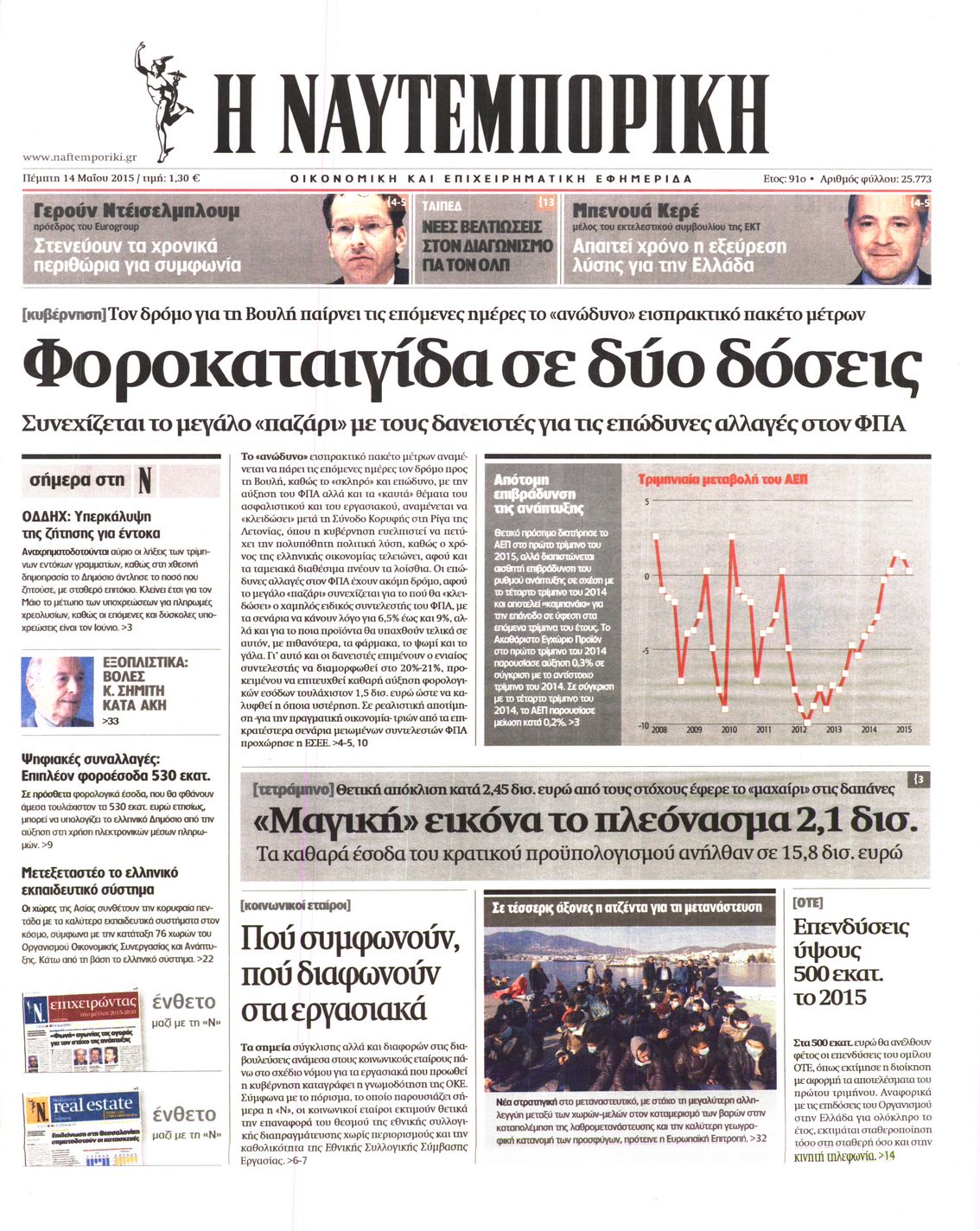 Εξώφυλο εφημερίδας ΝΑΥΤΕΜΠΟΡΙΚΗ 2015-05-14