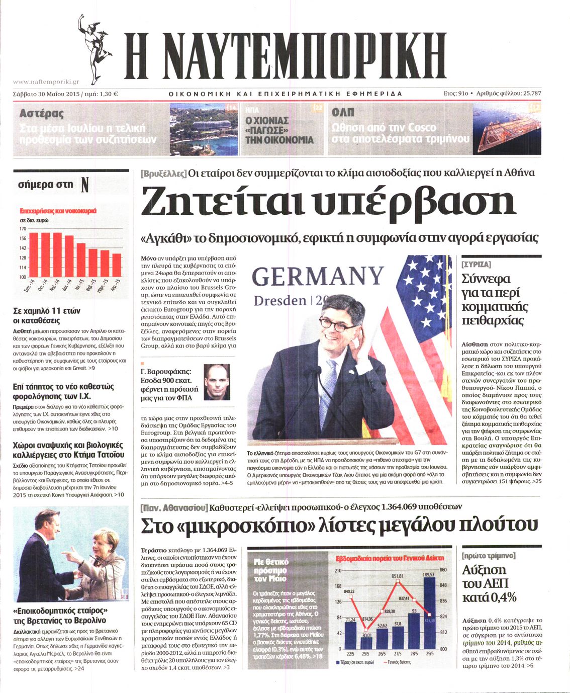 Εξώφυλο εφημερίδας ΝΑΥΤΕΜΠΟΡΙΚΗ 2015-05-30