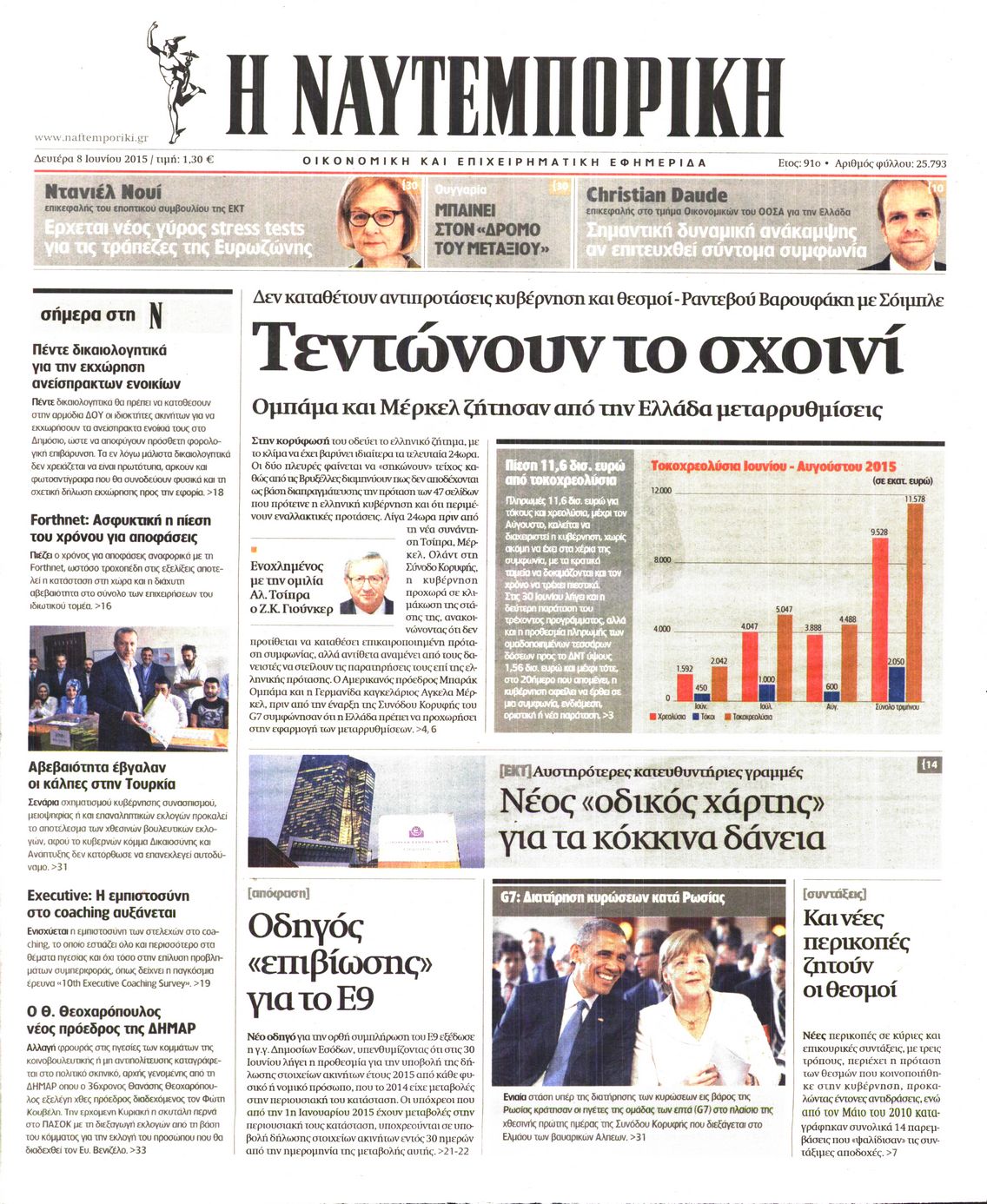 Εξώφυλο εφημερίδας ΝΑΥΤΕΜΠΟΡΙΚΗ 2015-06-08