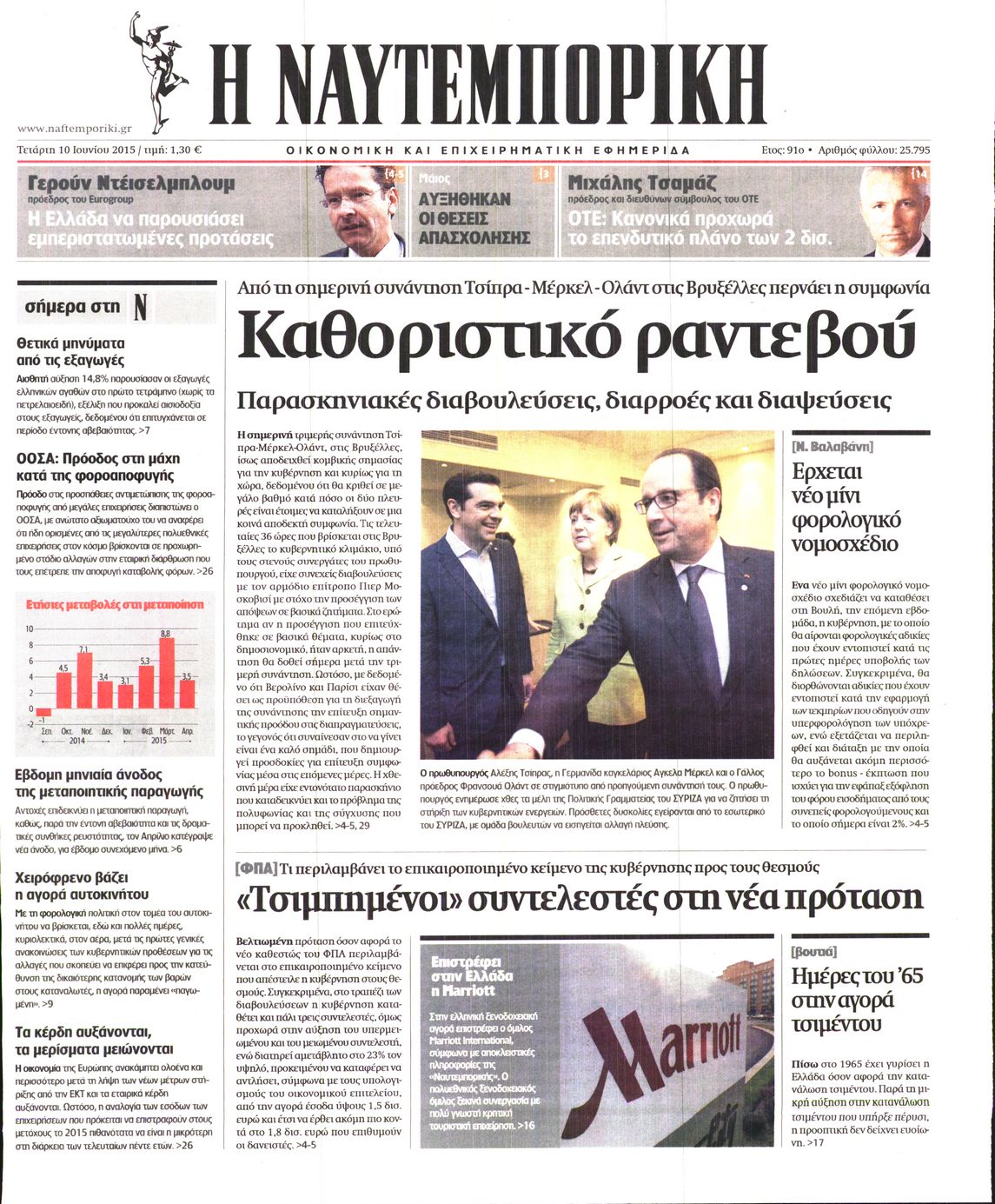 Εξώφυλο εφημερίδας ΝΑΥΤΕΜΠΟΡΙΚΗ 2015-06-10