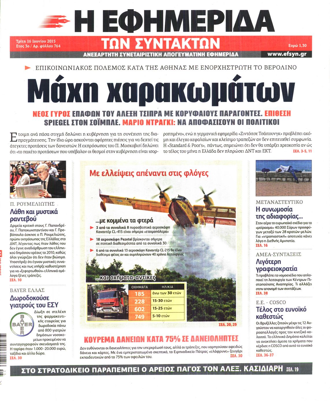 Εξώφυλο εφημερίδας ΤΩΝ ΣΥΝΤΑΚΤΩΝ 2015-06-16