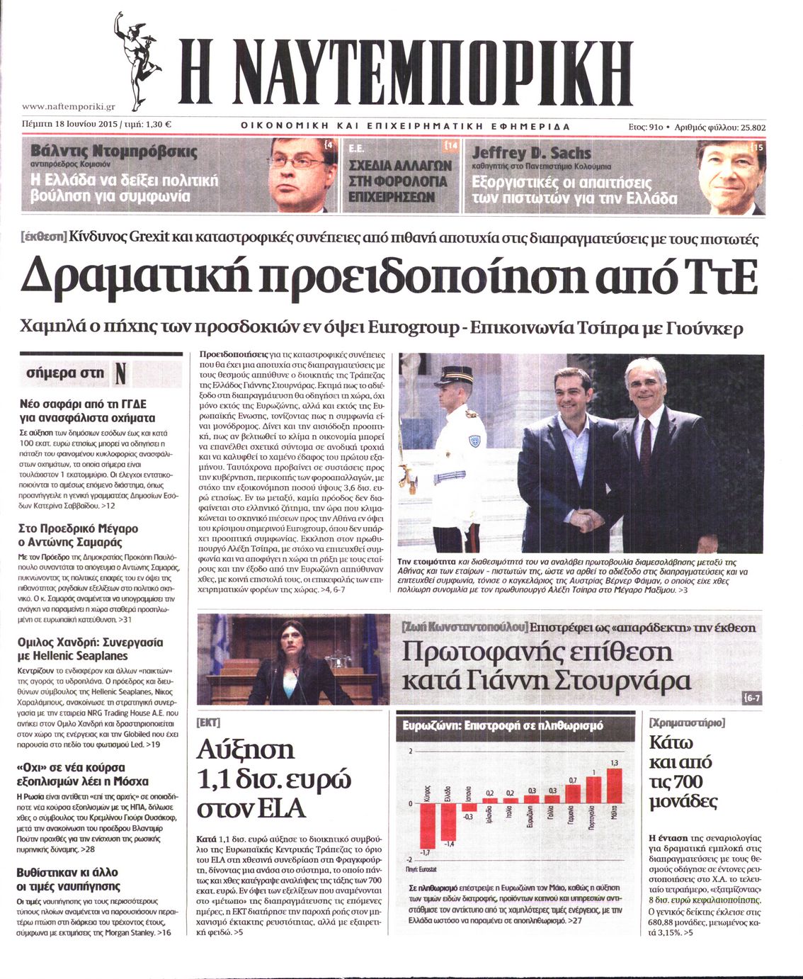 Εξώφυλο εφημερίδας ΝΑΥΤΕΜΠΟΡΙΚΗ 2015-06-18