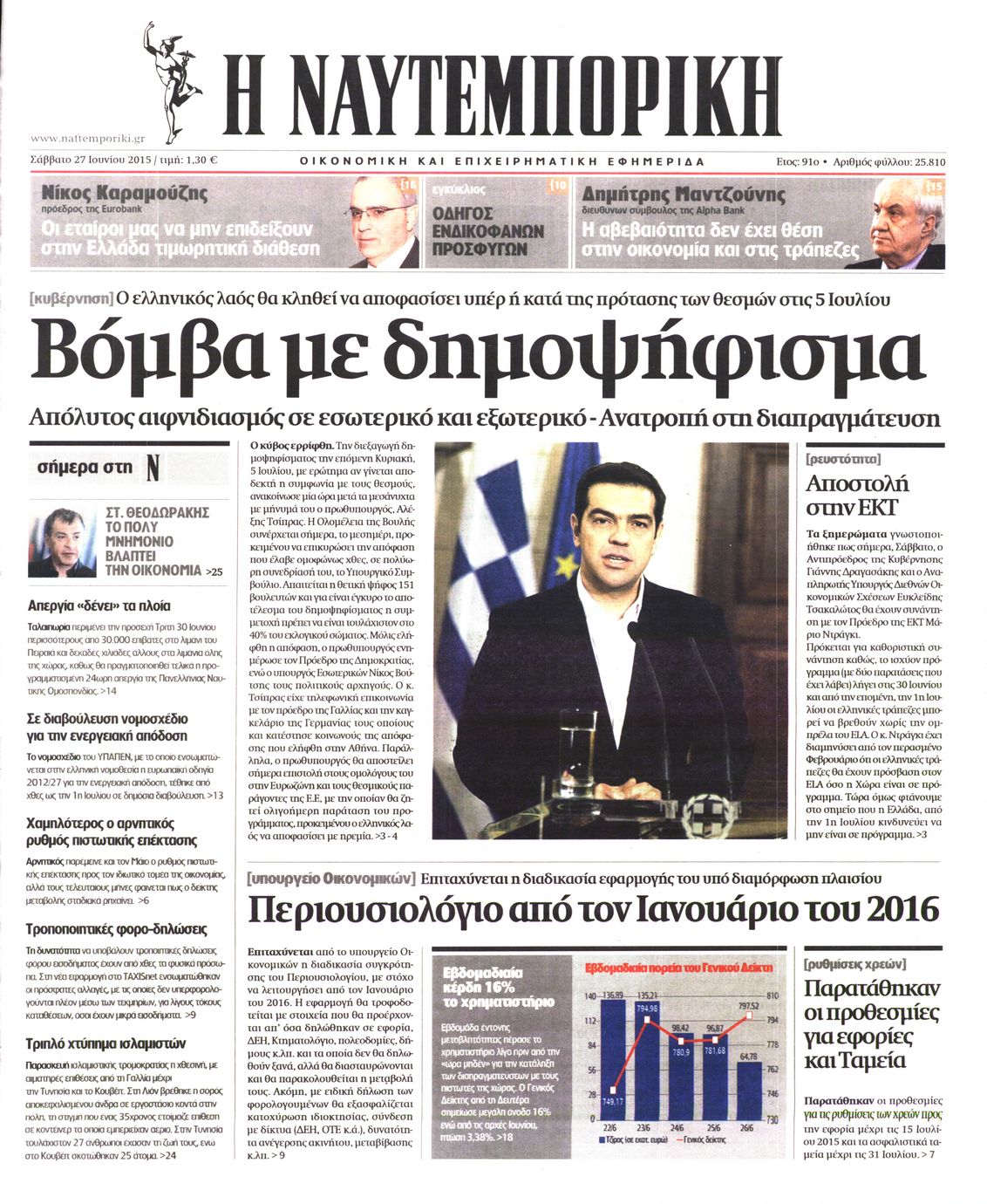 Εξώφυλο εφημερίδας ΝΑΥΤΕΜΠΟΡΙΚΗ 2015-06-27