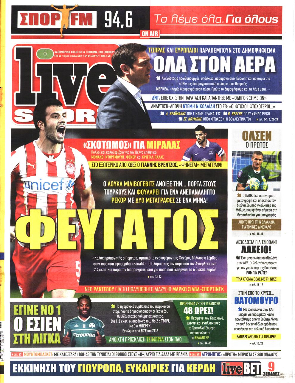 Εξώφυλο εφημερίδας LIVE SPORT 2015-07-02
