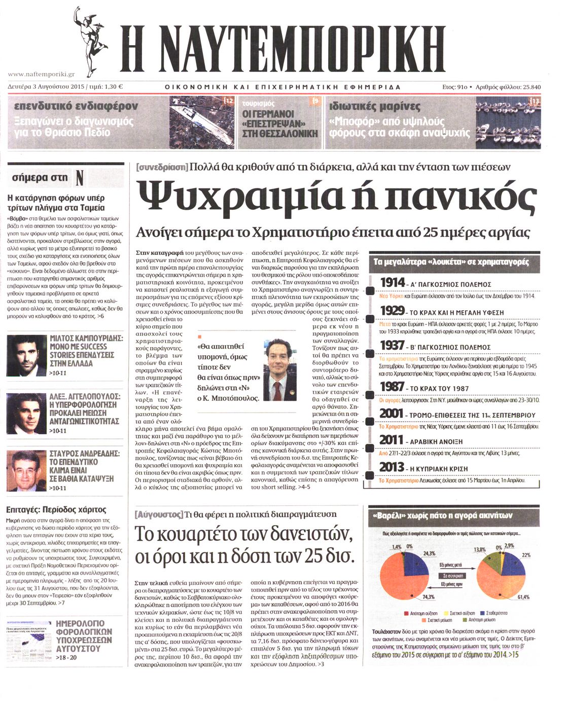 Εξώφυλο εφημερίδας ΝΑΥΤΕΜΠΟΡΙΚΗ 2015-08-03