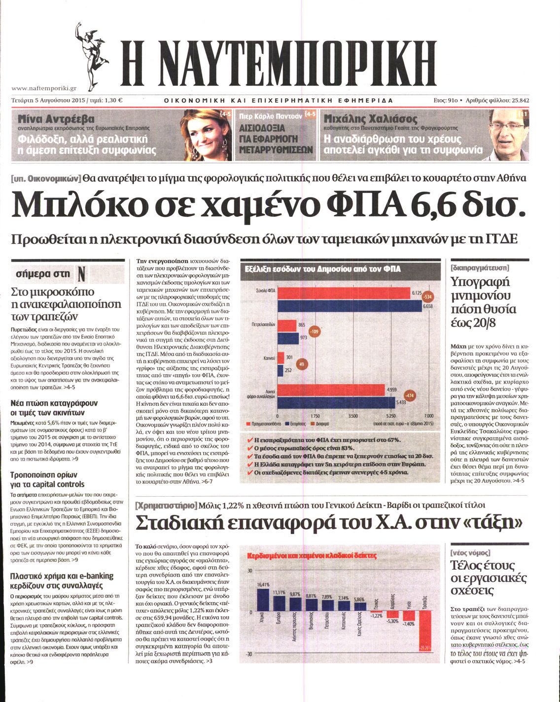 Εξώφυλο εφημερίδας ΝΑΥΤΕΜΠΟΡΙΚΗ 2015-08-05