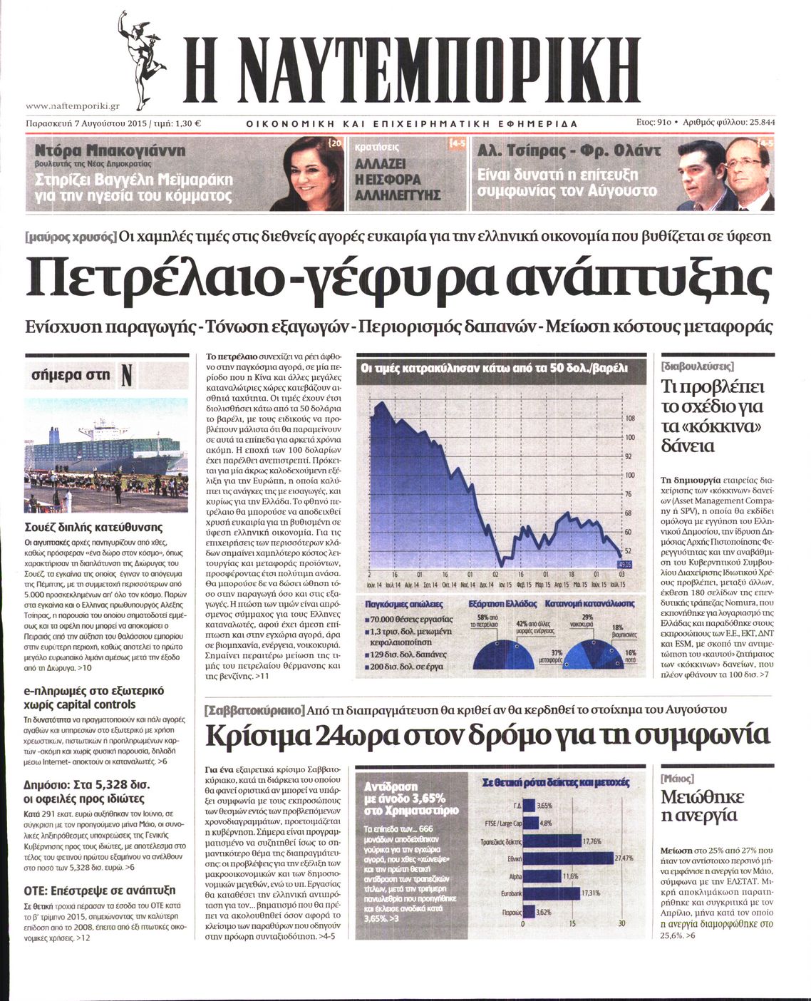 Εξώφυλο εφημερίδας ΝΑΥΤΕΜΠΟΡΙΚΗ 2015-08-07
