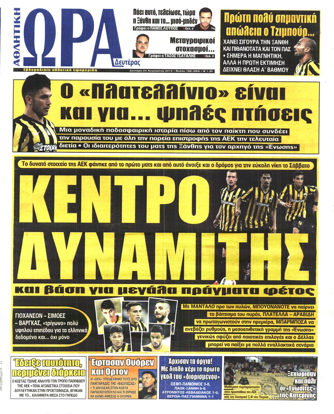 Εξώφυλο εφημερίδας ΩΡΑ ΓΙΑ ΣΠΟΡ 2015-08-24