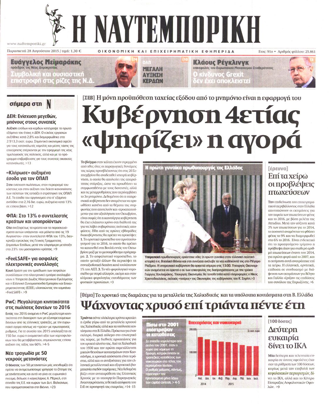 Εξώφυλο εφημερίδας ΝΑΥΤΕΜΠΟΡΙΚΗ 2015-08-28