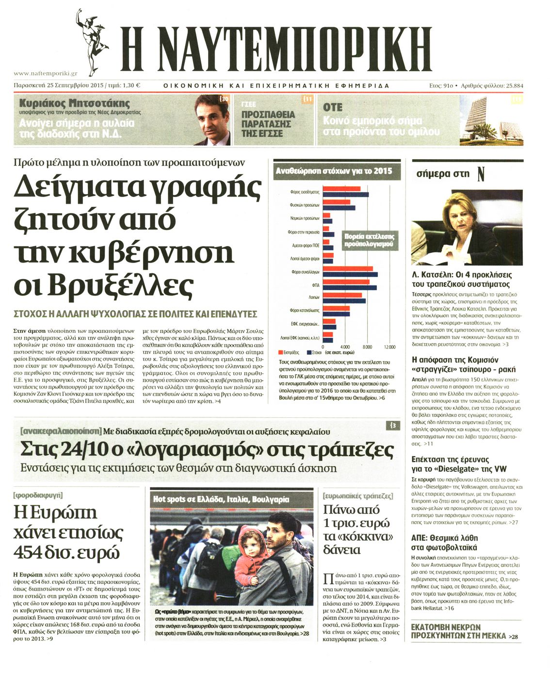 Εξώφυλο εφημερίδας ΝΑΥΤΕΜΠΟΡΙΚΗ 2015-09-25
