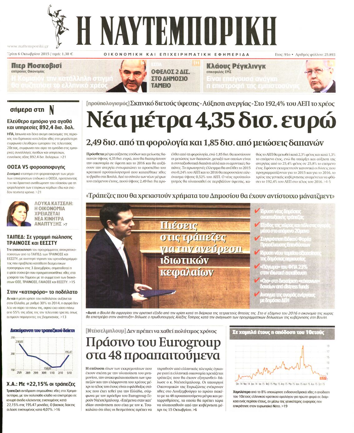 Εξώφυλο εφημερίδας ΝΑΥΤΕΜΠΟΡΙΚΗ 2015-10-06