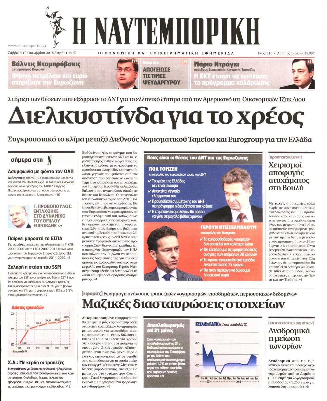 Εξώφυλο εφημερίδας ΝΑΥΤΕΜΠΟΡΙΚΗ 2015-10-10