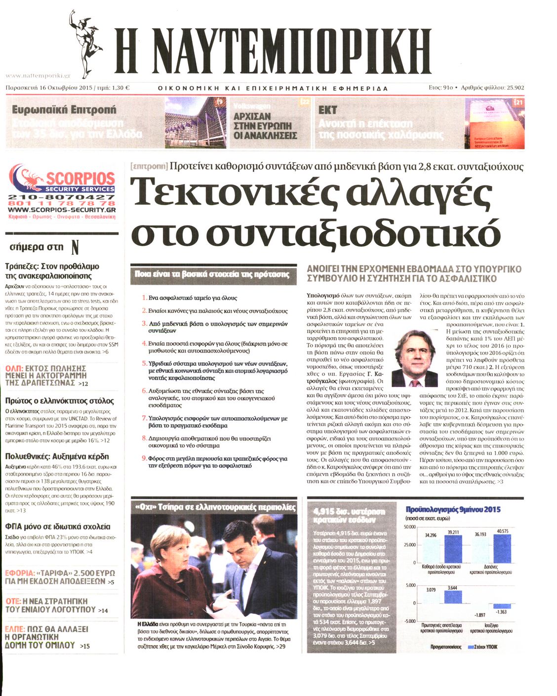 Εξώφυλο εφημερίδας ΝΑΥΤΕΜΠΟΡΙΚΗ 2015-10-16