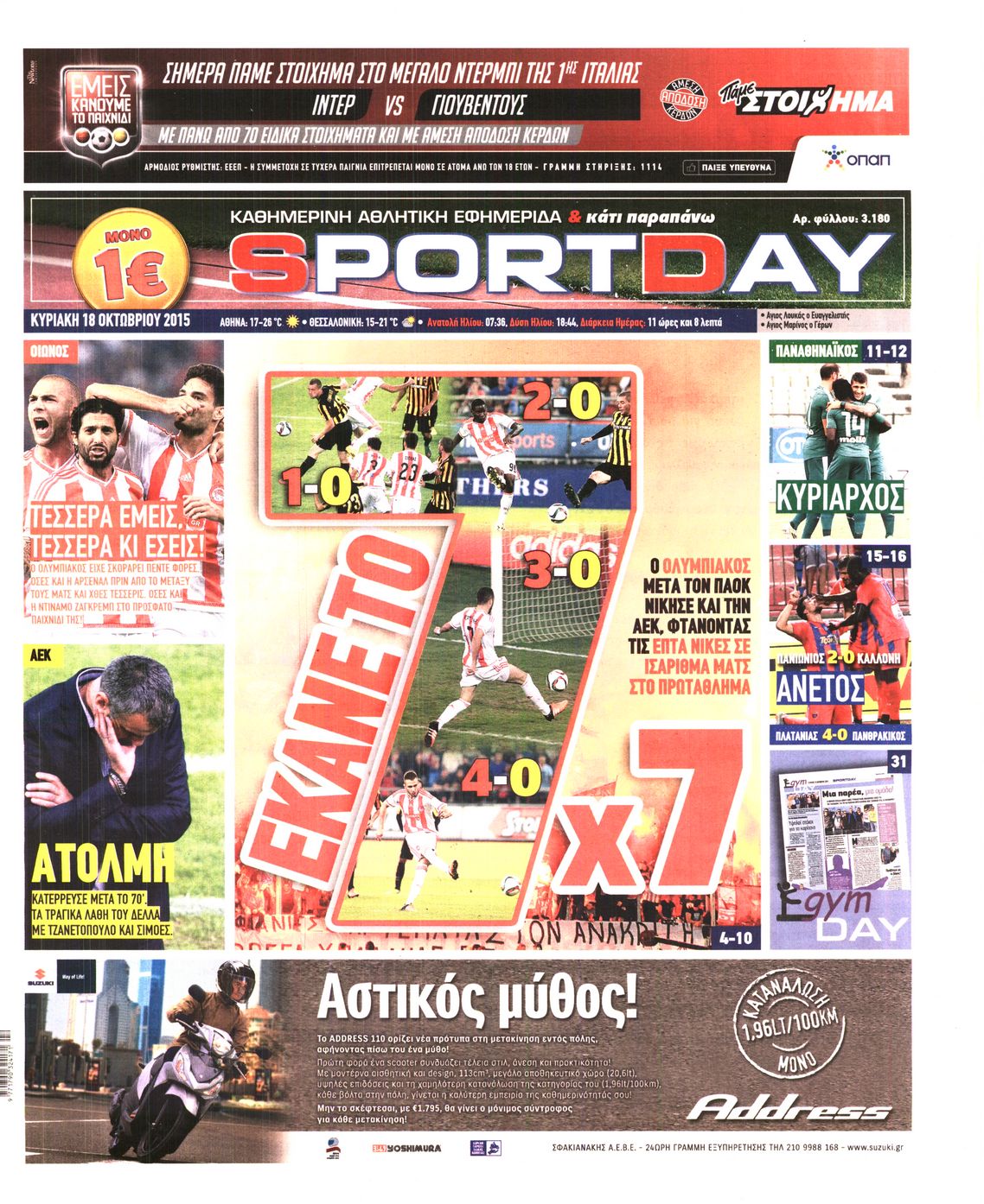 Εξώφυλο εφημερίδας SPORTDAY 2015-10-18