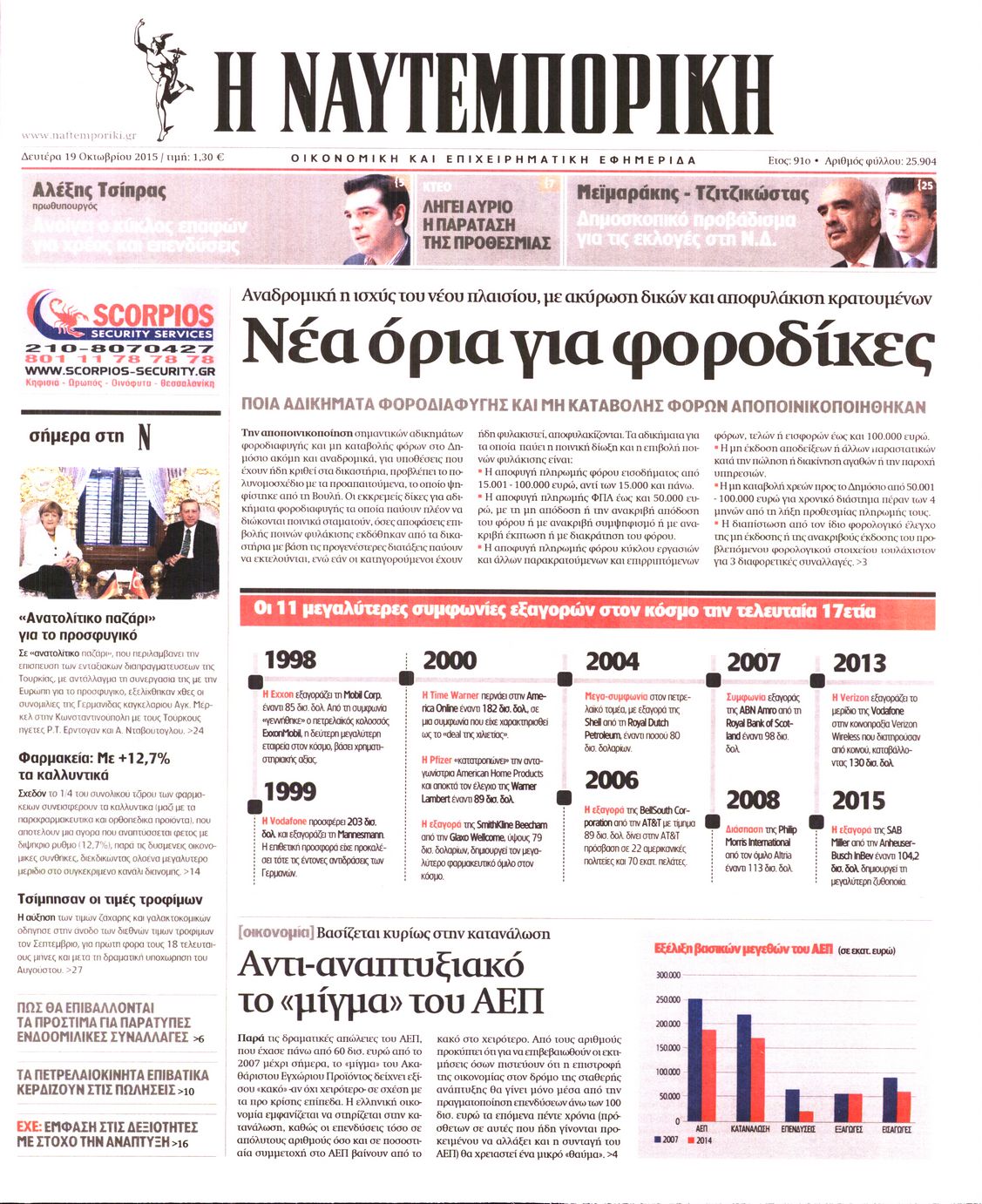 Εξώφυλο εφημερίδας ΝΑΥΤΕΜΠΟΡΙΚΗ 2015-10-19
