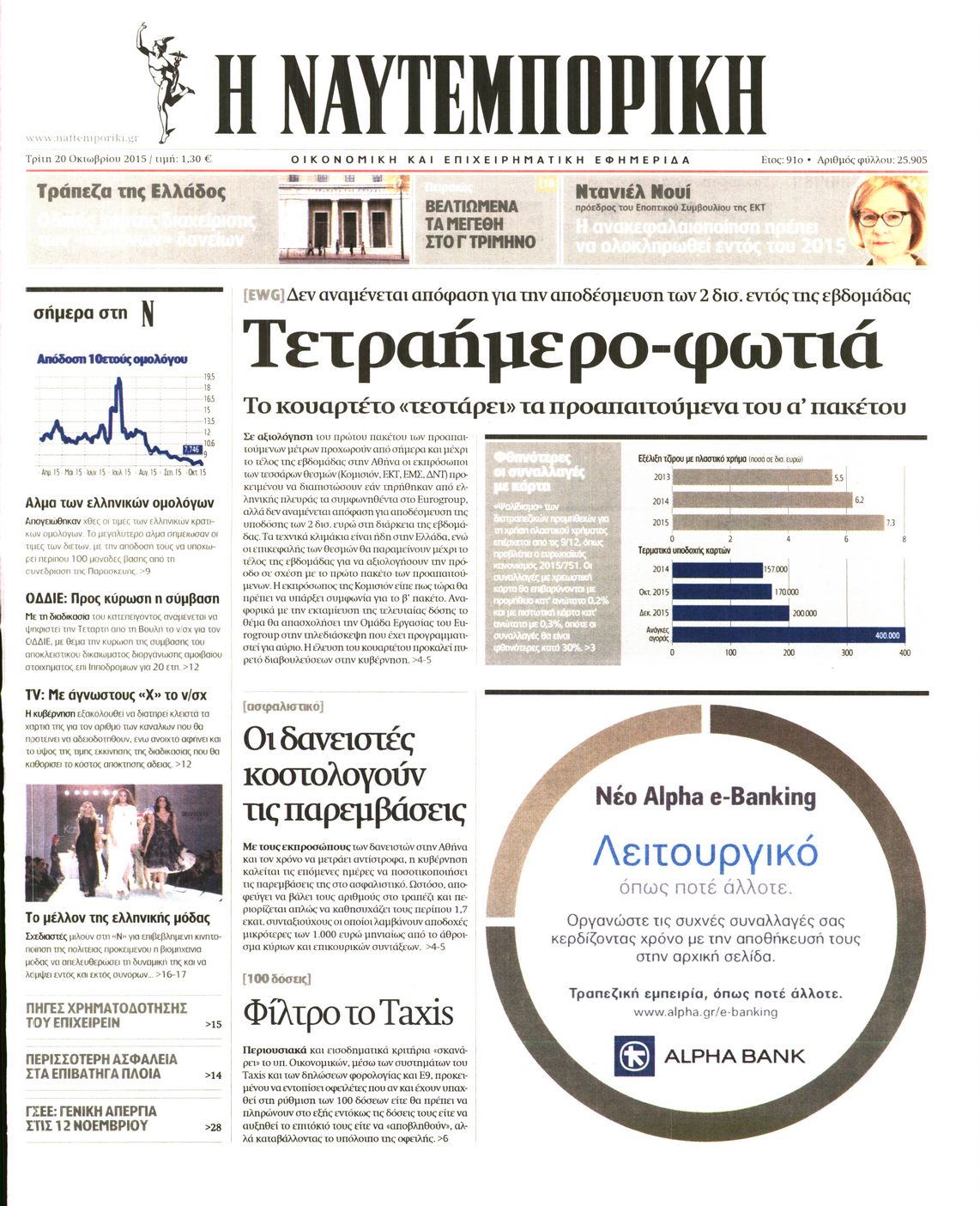 Εξώφυλο εφημερίδας ΝΑΥΤΕΜΠΟΡΙΚΗ 2015-10-20