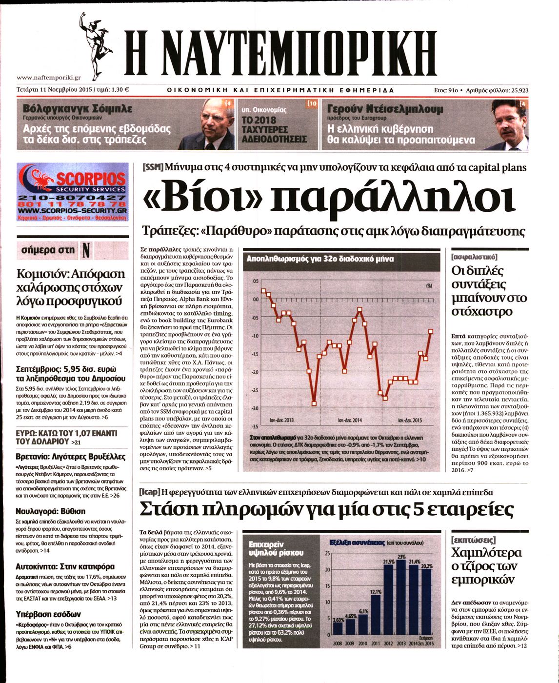Εξώφυλο εφημερίδας ΝΑΥΤΕΜΠΟΡΙΚΗ 2015-11-11