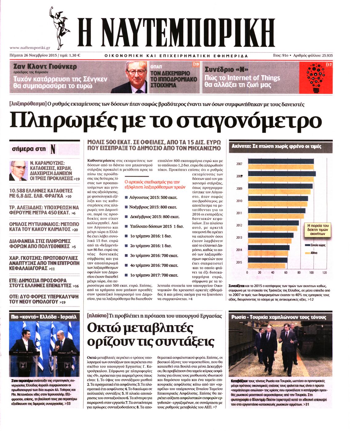Εξώφυλο εφημερίδας ΝΑΥΤΕΜΠΟΡΙΚΗ 2015-11-26
