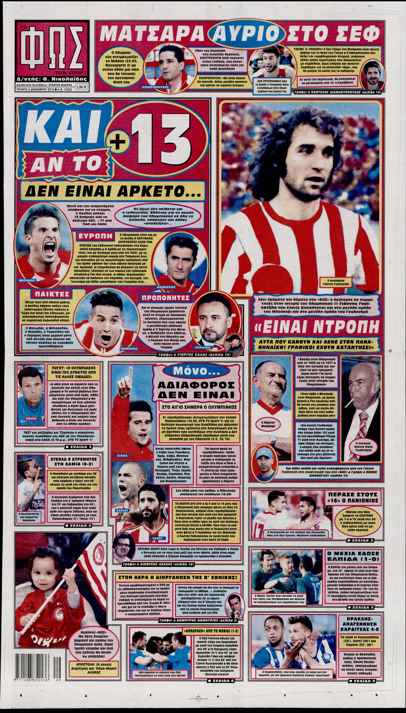 Εξώφυλο εφημερίδας ΦΩΣ ΤΩΝ ΣΠΟΡ 2015-12-02