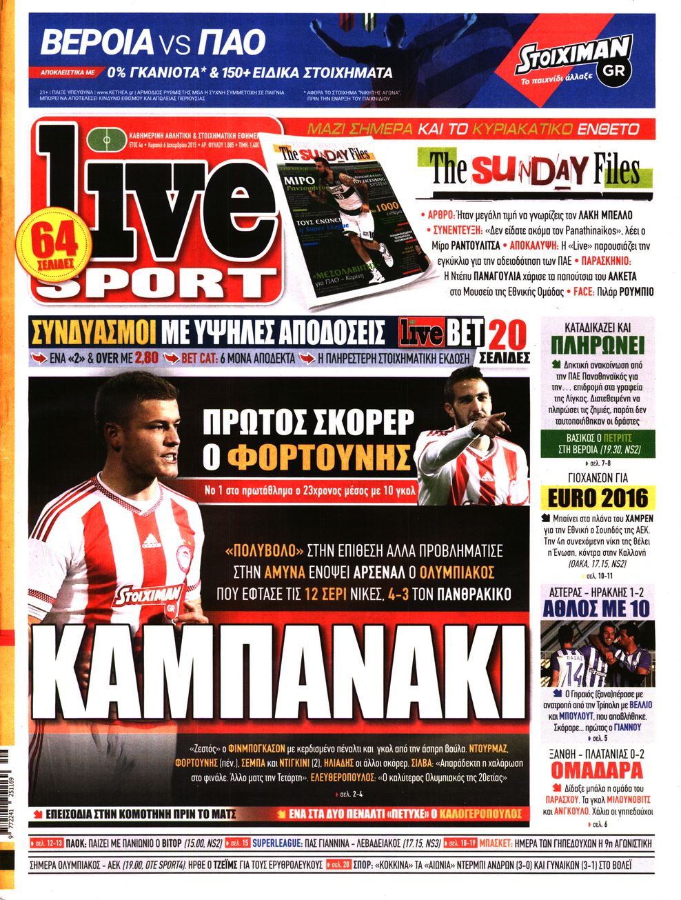Εξώφυλο εφημερίδας LIVE SPORT 2015-12-06