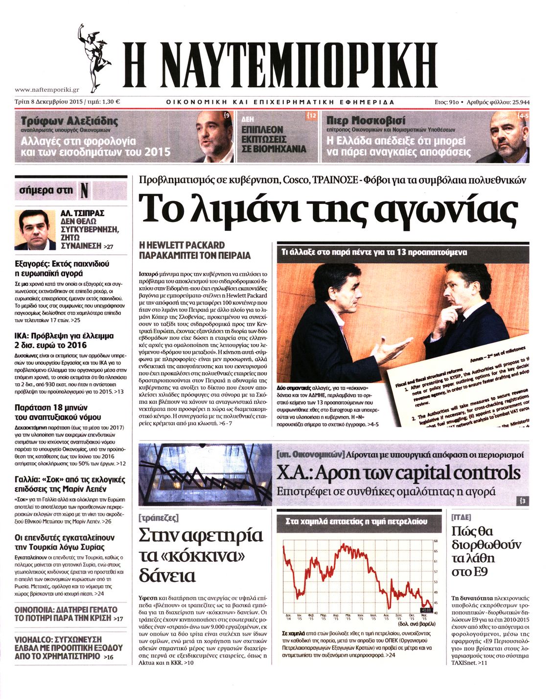 Εξώφυλο εφημερίδας ΝΑΥΤΕΜΠΟΡΙΚΗ 2015-12-08