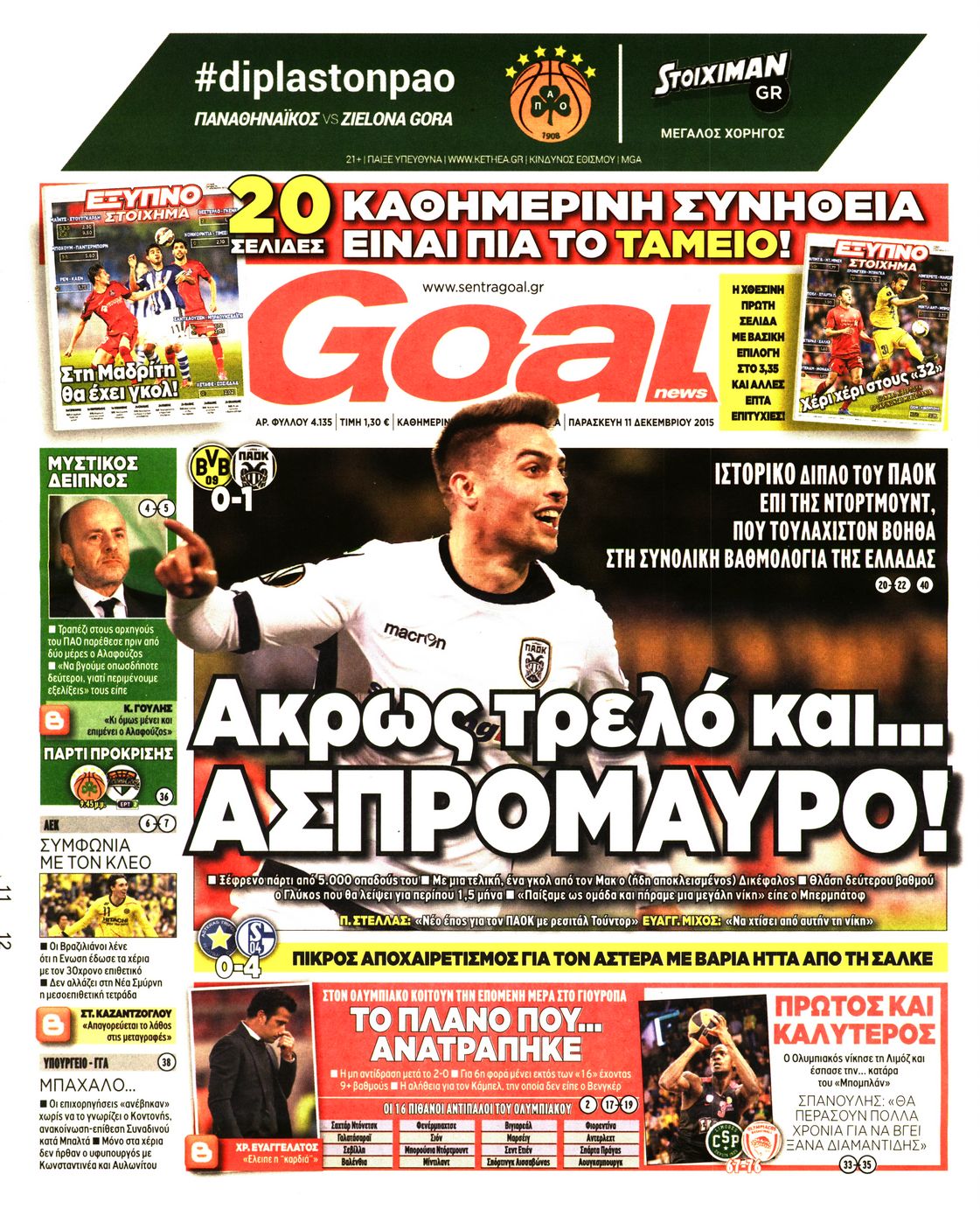 Εξώφυλο εφημερίδας GOAL 2015-12-11