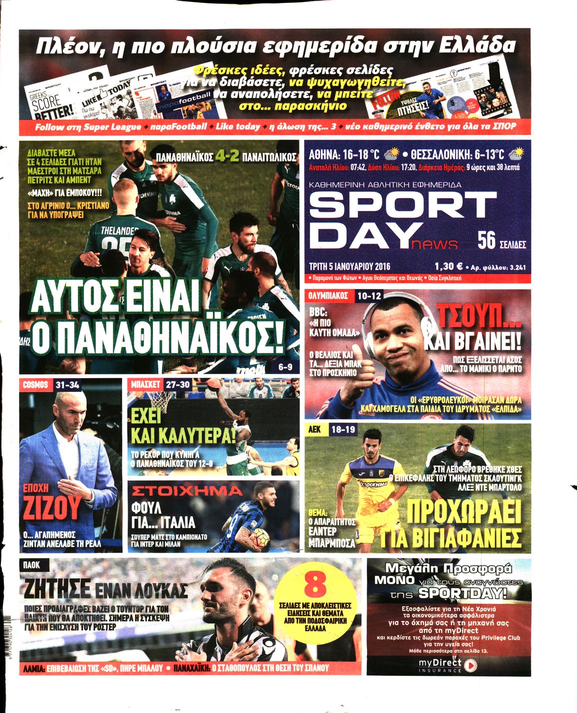 Εξώφυλο εφημερίδας SPORTDAY 2016-01-05