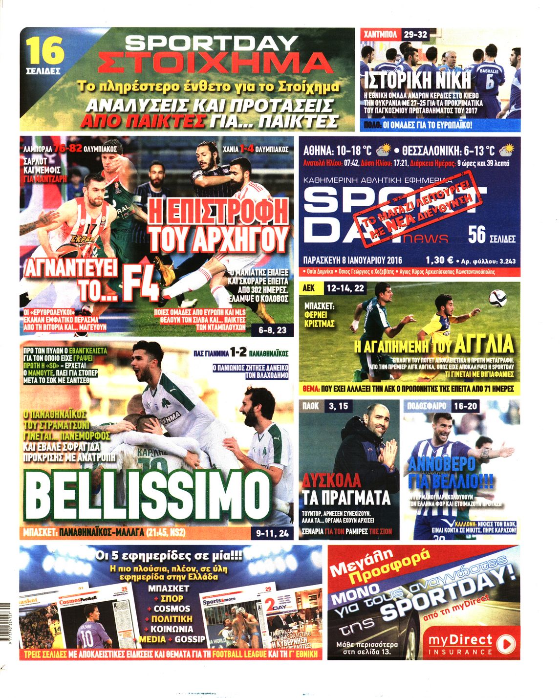 Εξώφυλο εφημερίδας SPORTDAY 2016-01-08