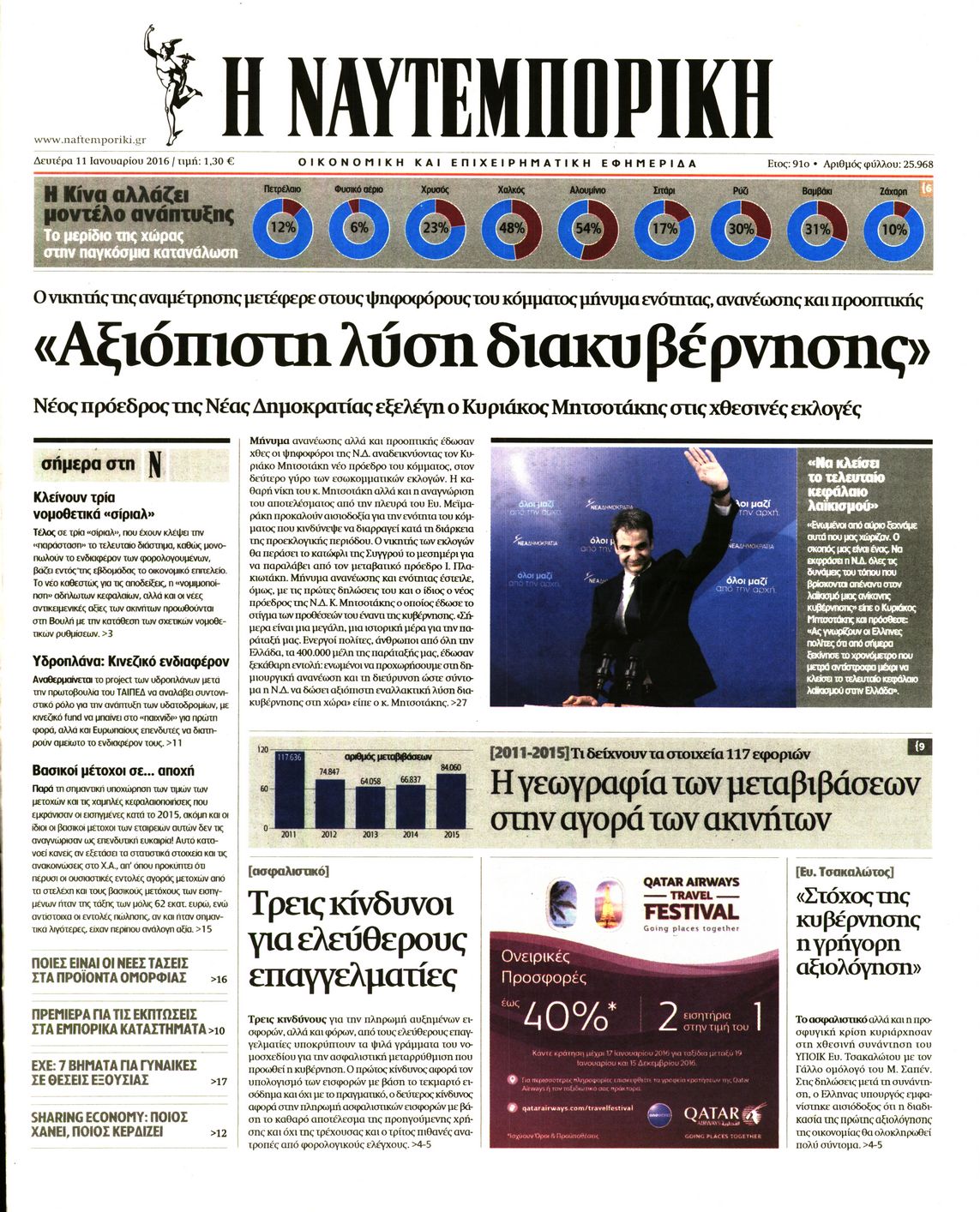 Εξώφυλο εφημερίδας ΝΑΥΤΕΜΠΟΡΙΚΗ 2016-01-11