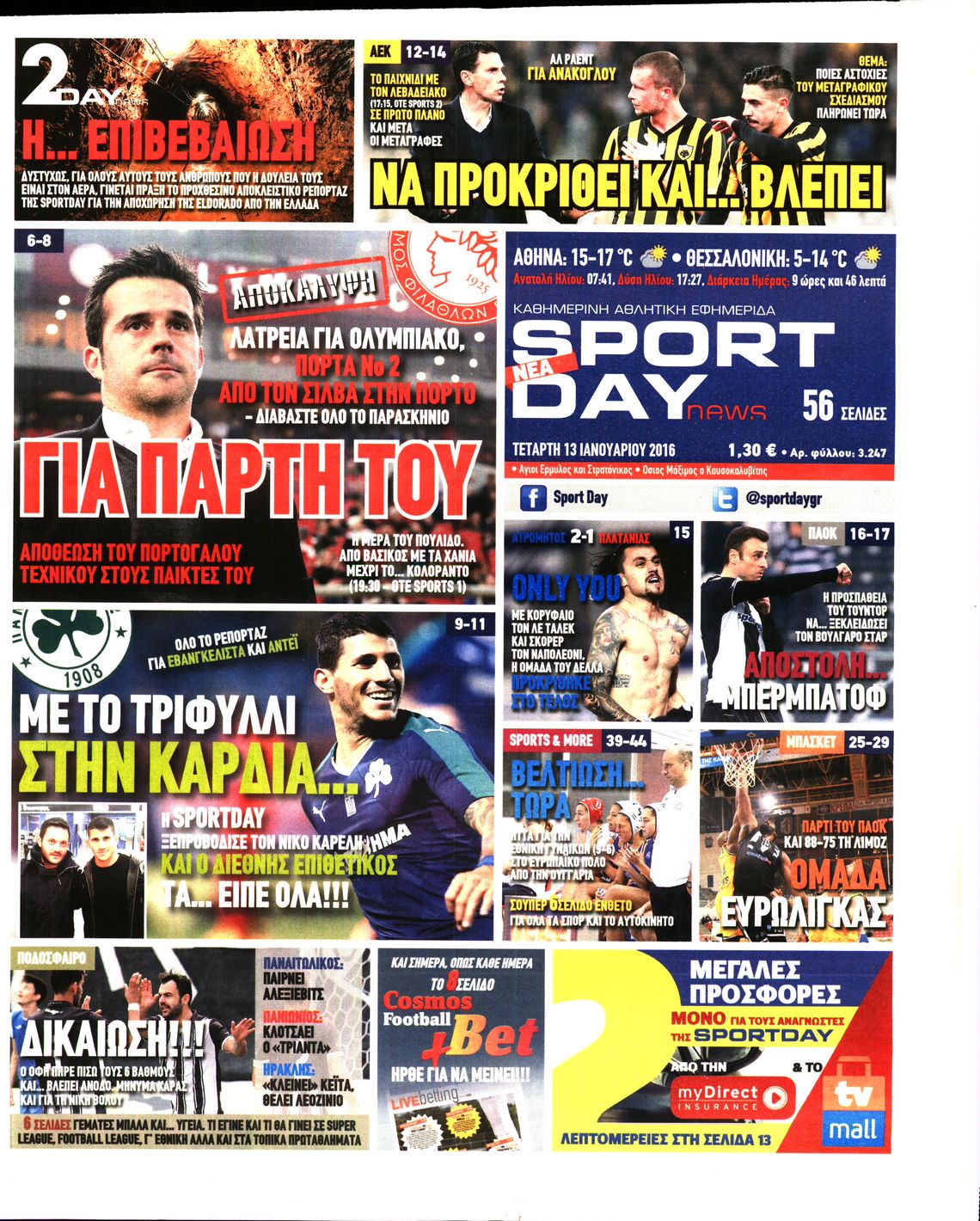 Εξώφυλο εφημερίδας SPORTDAY 2016-01-13