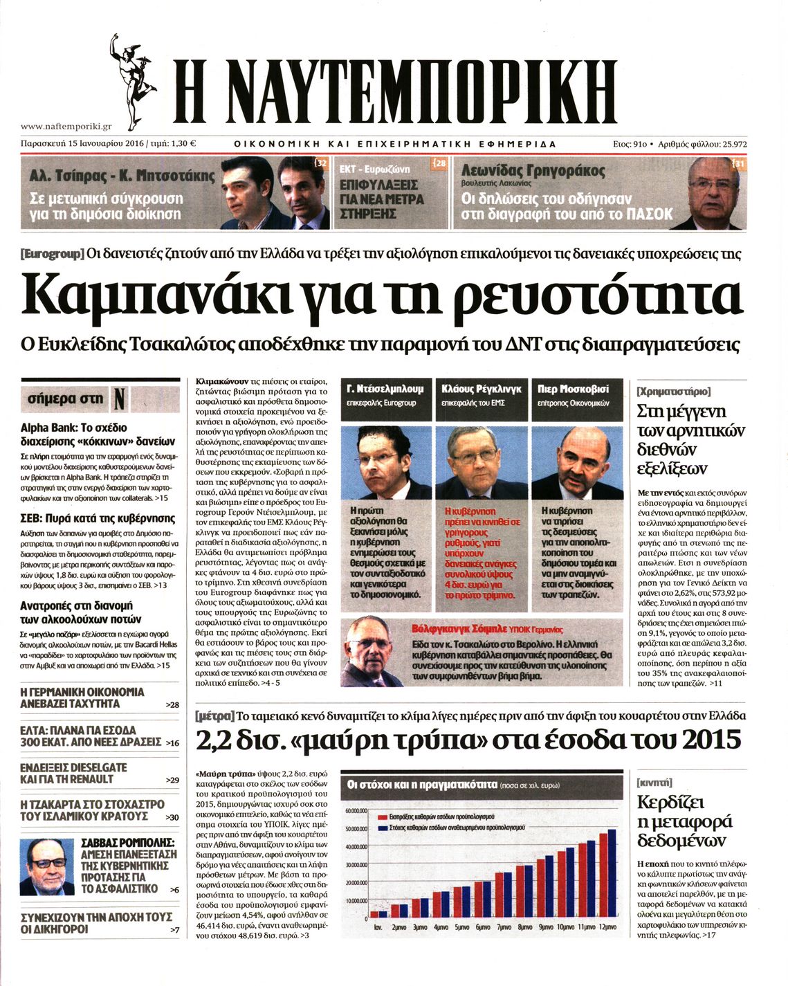 Εξώφυλο εφημερίδας ΝΑΥΤΕΜΠΟΡΙΚΗ 2016-01-15