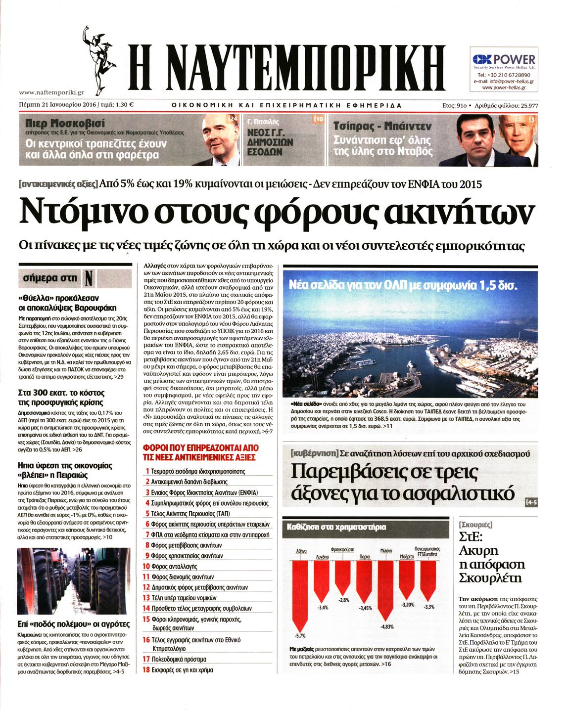 Εξώφυλο εφημερίδας ΝΑΥΤΕΜΠΟΡΙΚΗ 2016-01-21